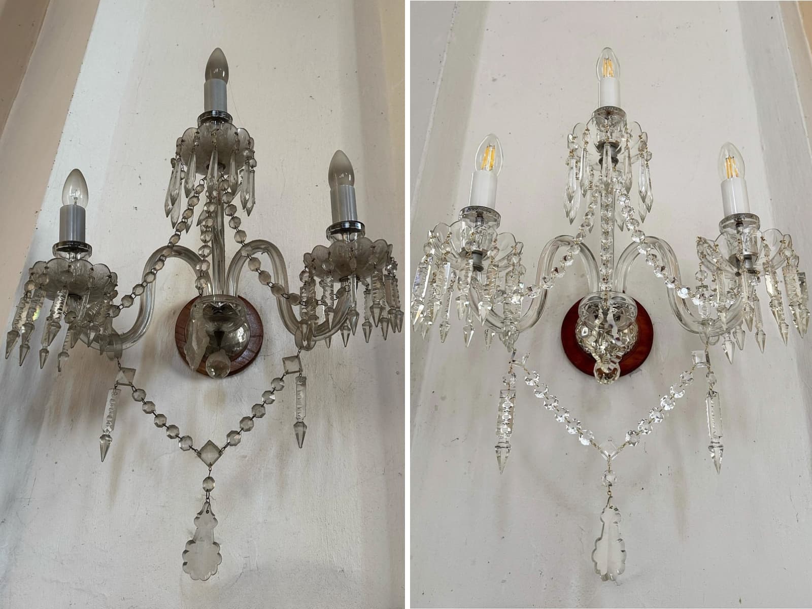 Nástěnné svítidlo před a po repasi